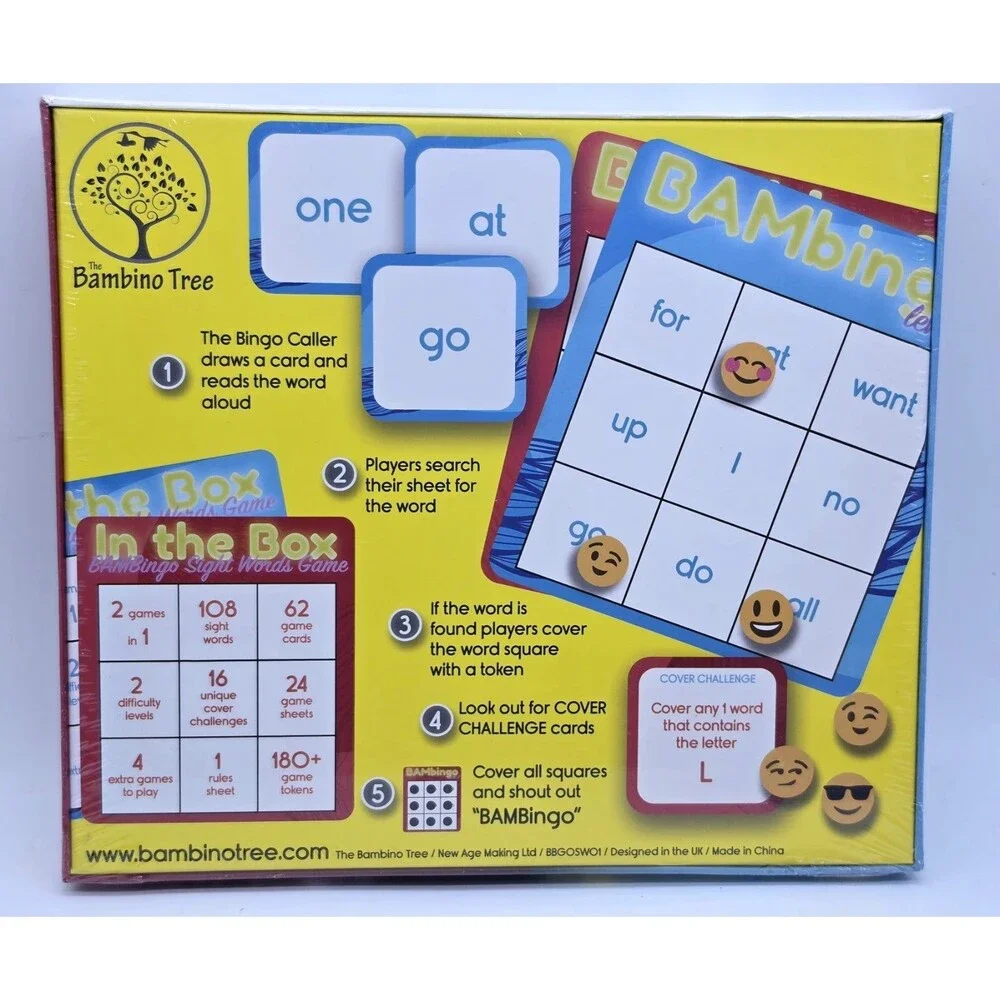 The Bambino Tree BAMbingo Sight Words Educational Board Game New Sealed